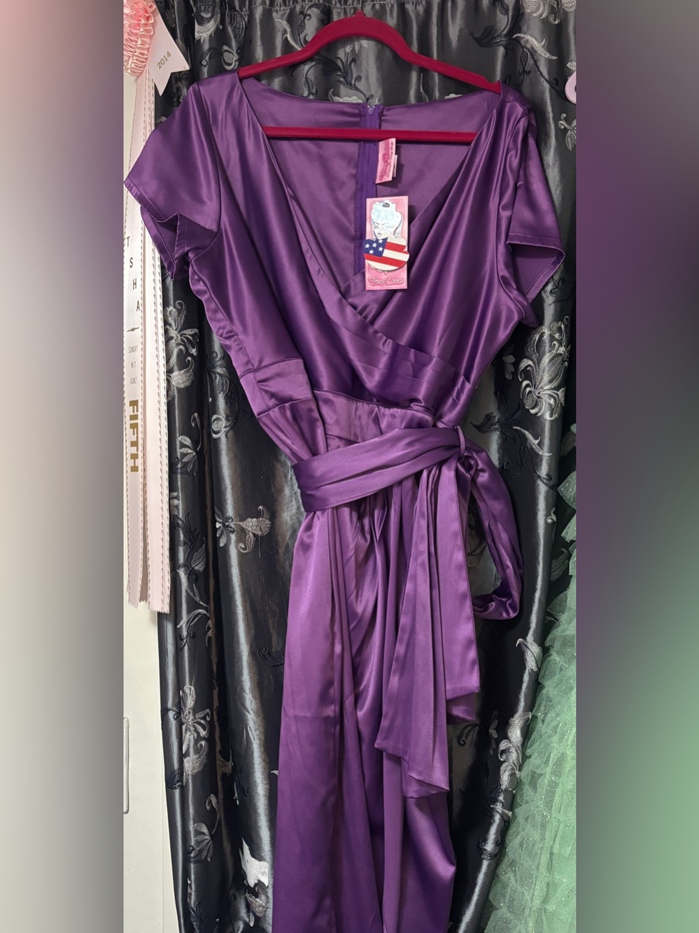 Gorgeous Pinup Couture Ava Purple Satin Wrap dress 3x